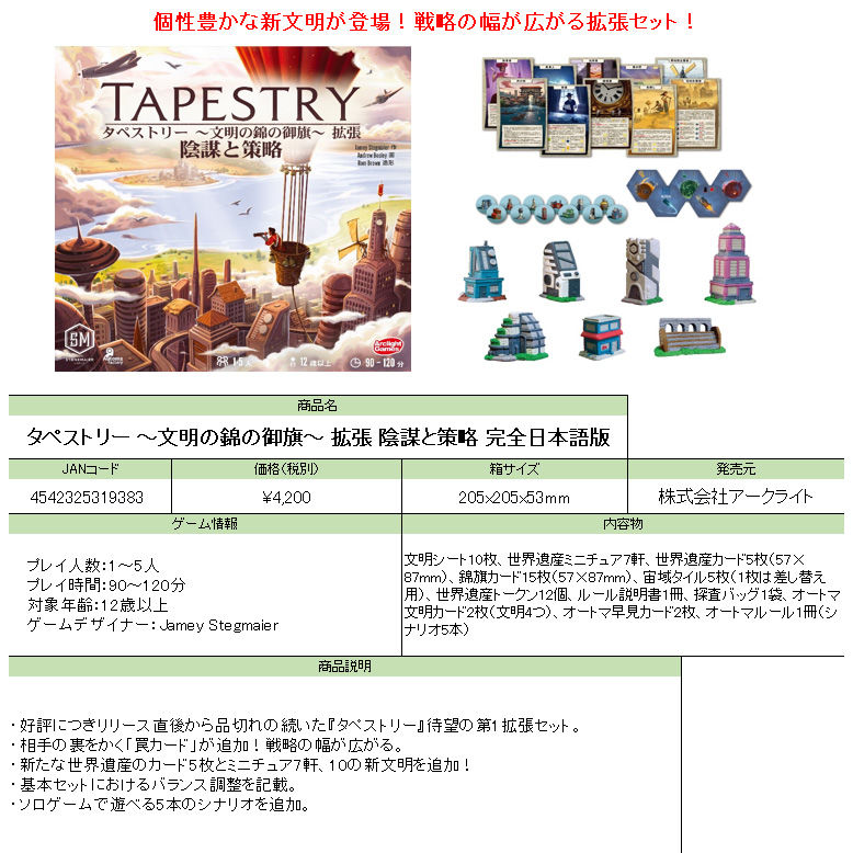 Tapestry: Plans & Ploys 完全日本語版| タペストリー-文明の錦の御旗