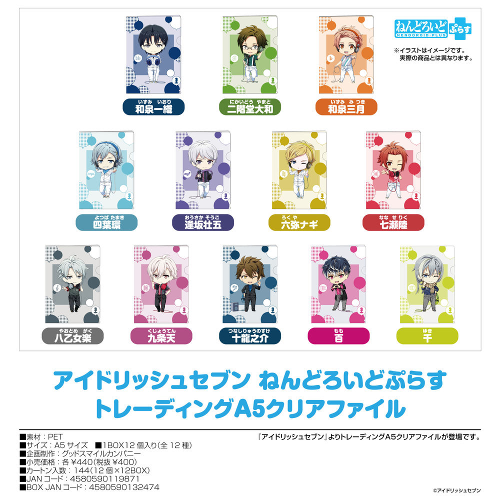 Idolish7 黏土人plus 交換 A5 透明file 1盒12件 アイドリッシュセブン ねんどろいどぷらす トレーディングa5クリアファイル 動漫產品 食玩及盒蛋 文具